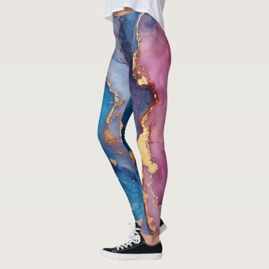 Abstract Modern Blauw Paarse Goud Chic Trendy Leggings (Links)