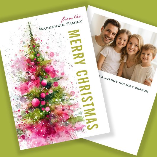 Abstract Modern Christmas Tree Photo Personalized Feestdagenkaart