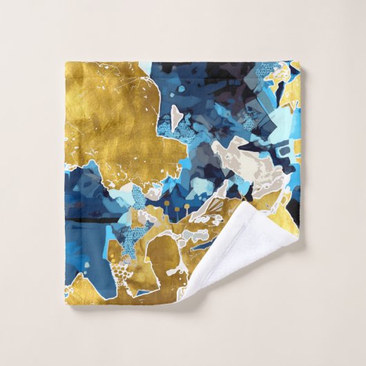 Abstract, modern, collage, goud, blauw van de mari bad handdoek (Wasdoekje)