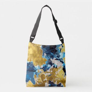 Abstract, modern, collage, goud, blauw van de mari crossbody tas