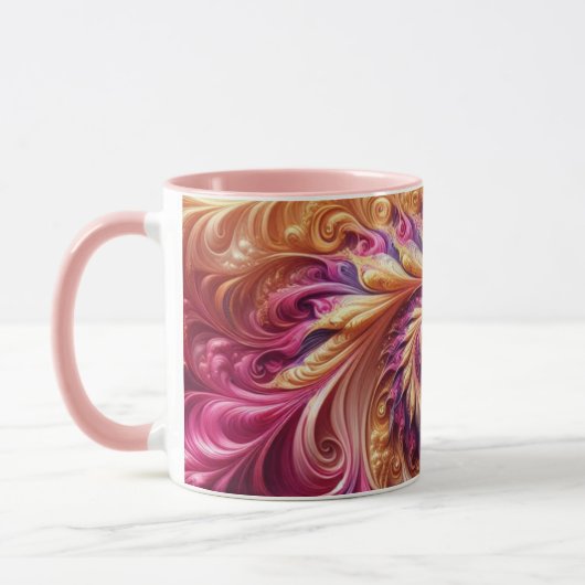 Abstract Modern Draaiend Roze, Goud en Paarse Mok (Links)