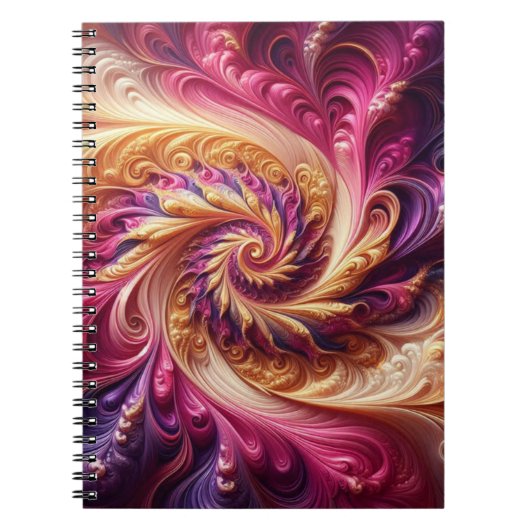 Abstract Modern Draaiend Roze, Goud en Paarse Notitieboek (Voorkant)