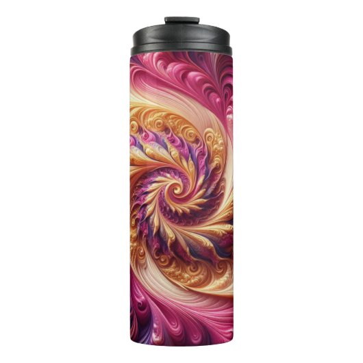 Abstract Modern Draaiend Roze, Goud en Paarse Thermosbeker (Voorkant)