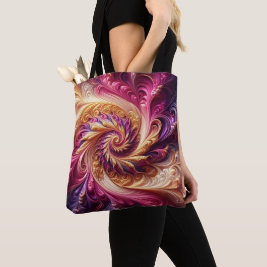 Abstract Modern Draaiend Roze, Goud en Paarse Tote Bag (Dichtbij)
