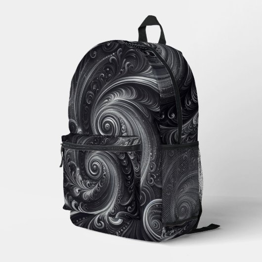 Abstract Modern Eenvoudig Draaiend Zwart-Wit Bedrukte Rugzak (Achterkant Hoek Rechts)