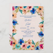 Abstract modern elegant floral watercolor wedding kaart (Voorkant / Achterkant)