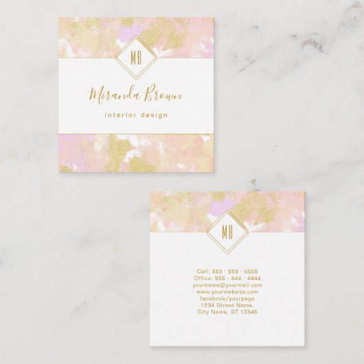 Abstract modern elegant Logo roze goud Vierkante Visitekaartje (Voorkant / Achterkant)