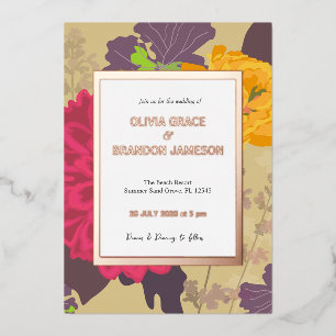Abstract Modern Floral Wedding Gold Folie Uitnodiging