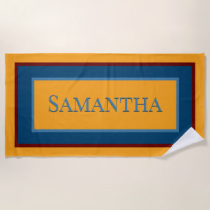 Abstract modern geel blauw & rood monogram strandlaken