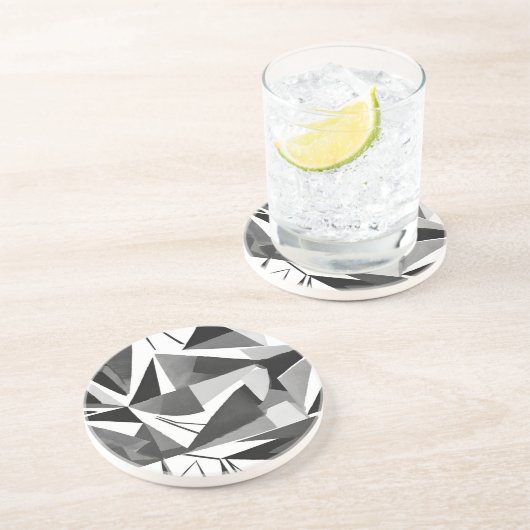 Abstract Modern Geometric Black & White Watercolor Zandsteen Onderzetter (Zijkant)