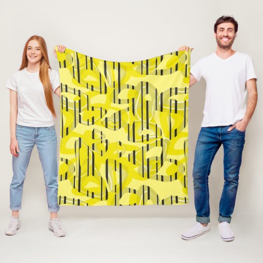 Abstract modern gestreept geel zwart dec fleece deken (In situ)