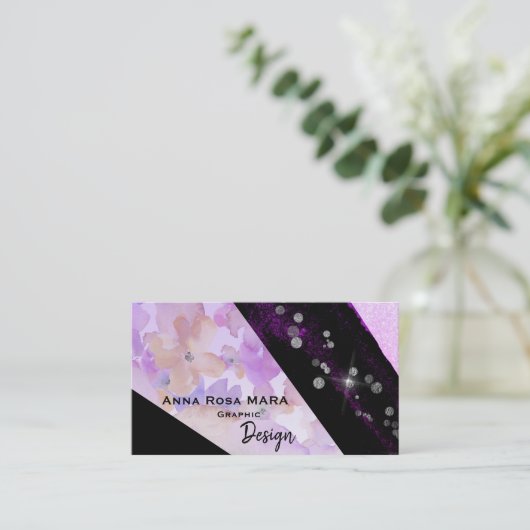 *~* Abstract Modern Glitter Geometrische Bloemen Z Visitekaartje (Staand voorkant)