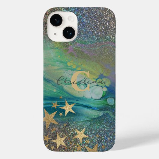 Abstract modern glitter vloeibaar Initiaal Case-Mate iPhone Case (Achterkant)