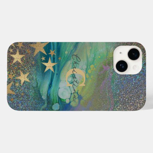 Abstract modern glitter vloeibaar Initiaal Case-Mate iPhone Case (Achterkant (horizontaal))