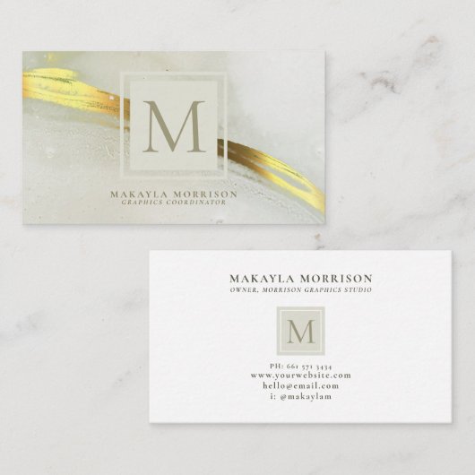 Abstract modern Gold Ink Monogram Visitekaartje (Voorkant / Achterkant)