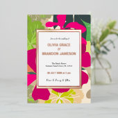 Abstract Modern Heet Roze Bloemen Bruiloft Goud Folie Uitnodiging (Staand Voorkant)