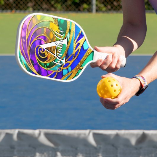 Abstract modern Jewel Paars en Gold Metallic Pickleball Paddle (Insitu)