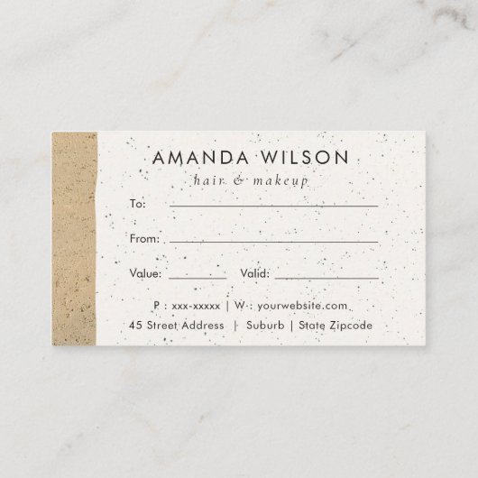 Abstract modern keramisch textuur cadeaubon visitekaartje (Achterkant)