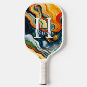 Abstract modern kunstkleurig zwemmonogram pickleball paddle (Achterkant)