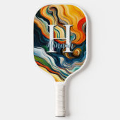Abstract modern kunstkleurig zwemmonogram pickleball paddle (Voorkant)