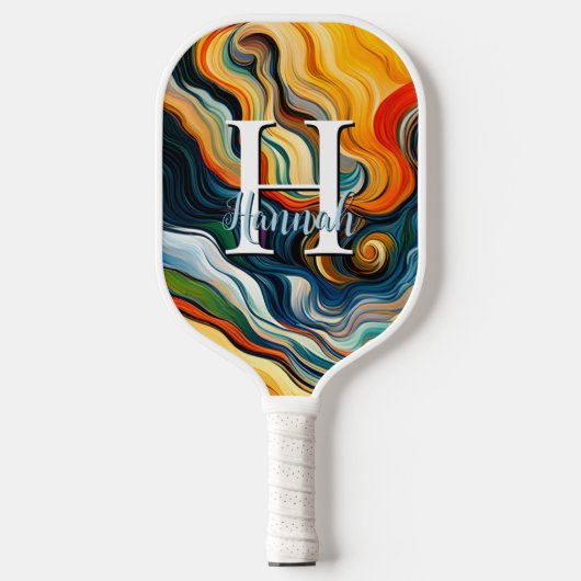 Abstract modern kunstkleurig zwemmonogram pickleball paddle (Voorkant)