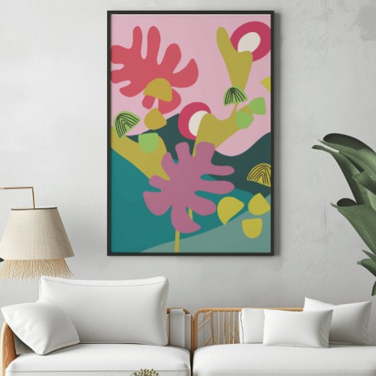 Abstract modern landschapskunst roze boom poster