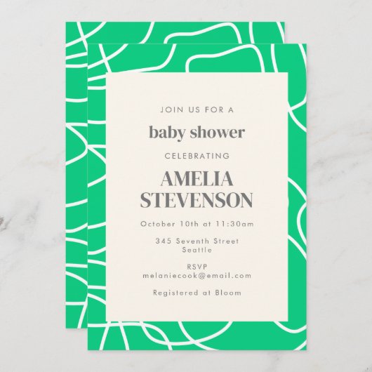 Abstract modern lijnArt Green Custom Baby shower Kaart (Voorkant / Achterkant)