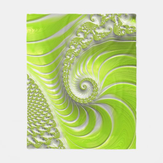 Abstract modern limegroene spiraalfractaal fleece deken (Voorkant)