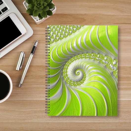 Abstract modern limegroene spiraalfractaal planner