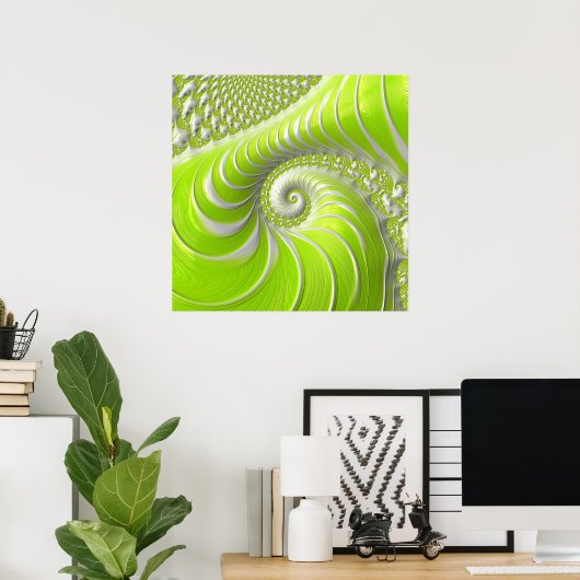 Abstract modern limegroene spiraalfractaal poster (Thuiskantoor)