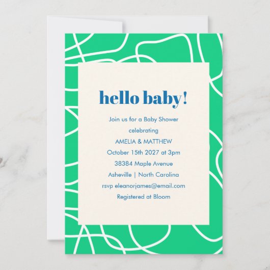 Abstract Modern Line Art Groen Blauw Baby shower Kaart (Voorkant)