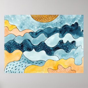 Abstract modern minimalistisch landschap met goude poster