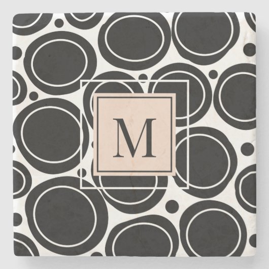 Abstract Modern Monogram Zwart Wit Blush Roze Stenen Onderzetter (Voorkant)