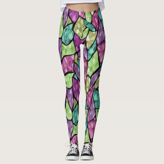 Abstract modern mozaïektegelpatroon van glas helde leggings (Voorkant)