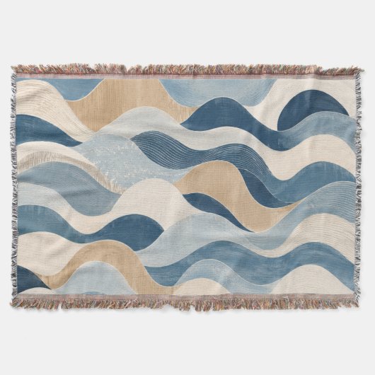 Abstract Modern Ocean Wave Pattern Coastal Blue Be Deken (Voorkant)