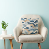 Abstract Modern Ocean Wave Pattern Coastal Blue Be Kussen (Stoel)