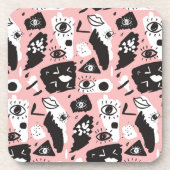 Abstract modern Oogbeeld- en lipenpatroon Bier Onderzetter (Voorkant)