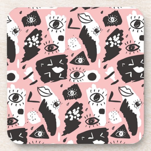 Abstract modern Oogbeeld- en lipenpatroon Bier Onderzetter (Voorkant)