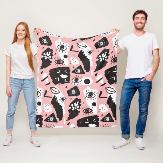 Abstract modern Oogbeeld- en lipenpatroon Fleece Deken (In situ)