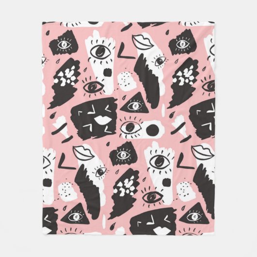 Abstract modern Oogbeeld- en lipenpatroon Fleece Deken (Voorkant)