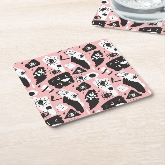 Abstract modern Oogbeeld- en lipenpatroon Kartonnen Onderzetters (Schuin)