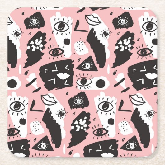 Abstract modern Oogbeeld- en lipenpatroon Kartonnen Onderzetters (Voorkant)