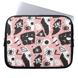 Abstract modern Oogbeeld- en lipenpatroon Laptop Sleeve