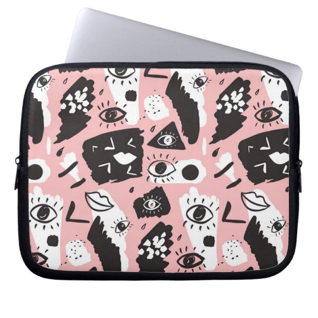 Abstract modern Oogbeeld- en lipenpatroon Laptop Sleeve (Voorkant)