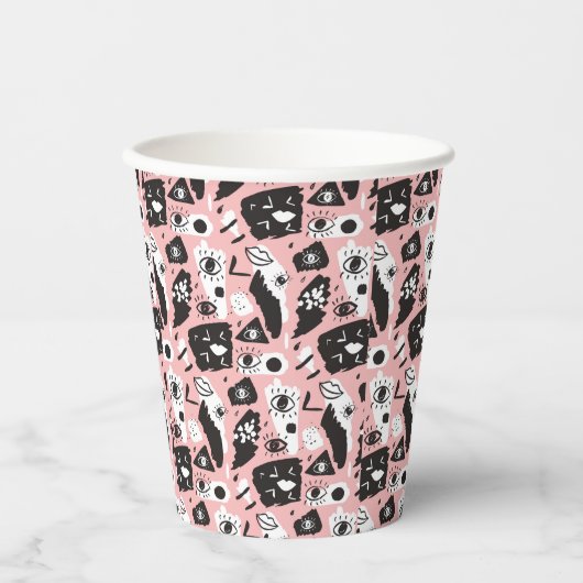 Abstract modern Oogbeeld- en lipenpatroon Papieren Bekers (Voorkant)