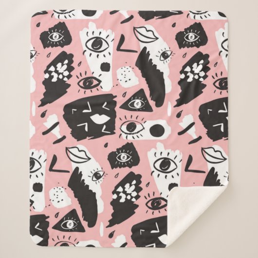 Abstract modern Oogbeeld- en lipenpatroon Sherpa Deken (Voorkant)