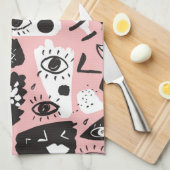 Abstract modern Oogbeeld- en lipenpatroon Theedoek (Quarter Fold)