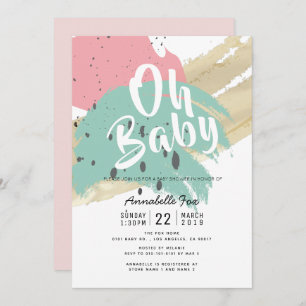 Abstract modern penseel roze Baby shower Kaart
