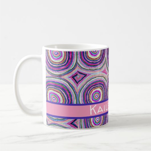 Abstract Modern Personalized Pink Purple Circles Koffiemok (Links)