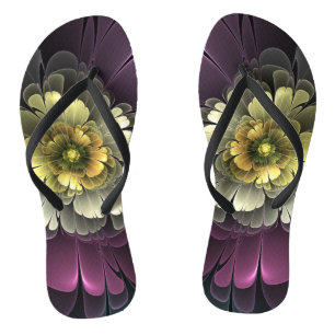 Abstract Modern Purper Khaki Grijs Fractal Bloem Teenslippers